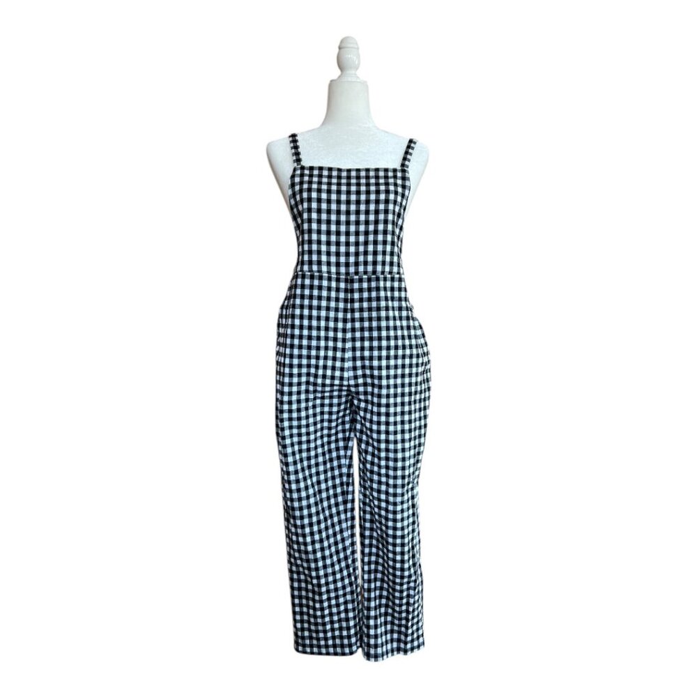 Gingham Overalls | Black & White Checkered | Straight-Leg Jumpsuit